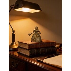 Vintage Brass Figurine Woman Bellringer Trinket Small Desktop Decor